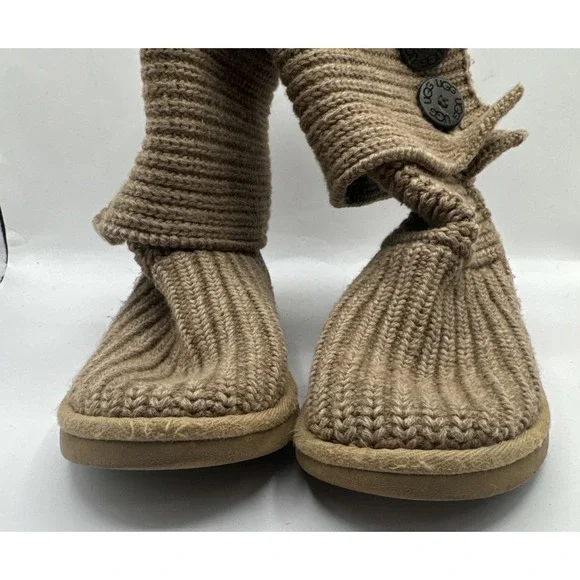 UGG Classic Knit Cardy MId Calf to Tall Boots Gray Style 5819 Size 5 Tan Camel - Picture 3 of 14